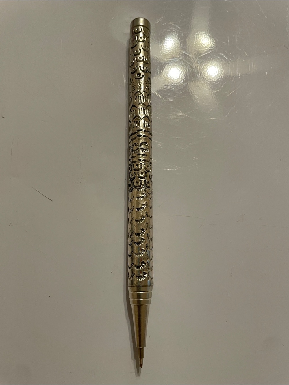 Vintage Ornate Silver Pen - Decorative Metal Writing Tool